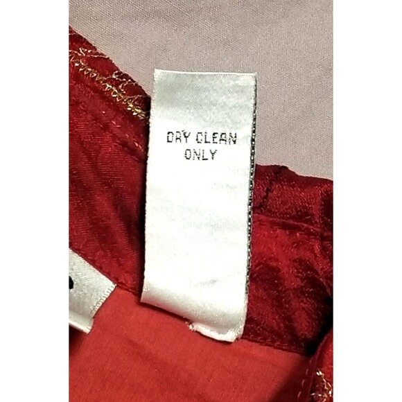 CHICO'S Design Red Silk Button Up Top Sz 1 Gold Embroidered Long Sleeves Jacket - Picture 8 of 8